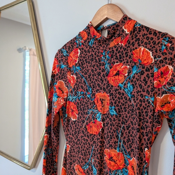 Free People Red and Black Sheath Dress with Bishop Sleeves - Picture 4 of 12